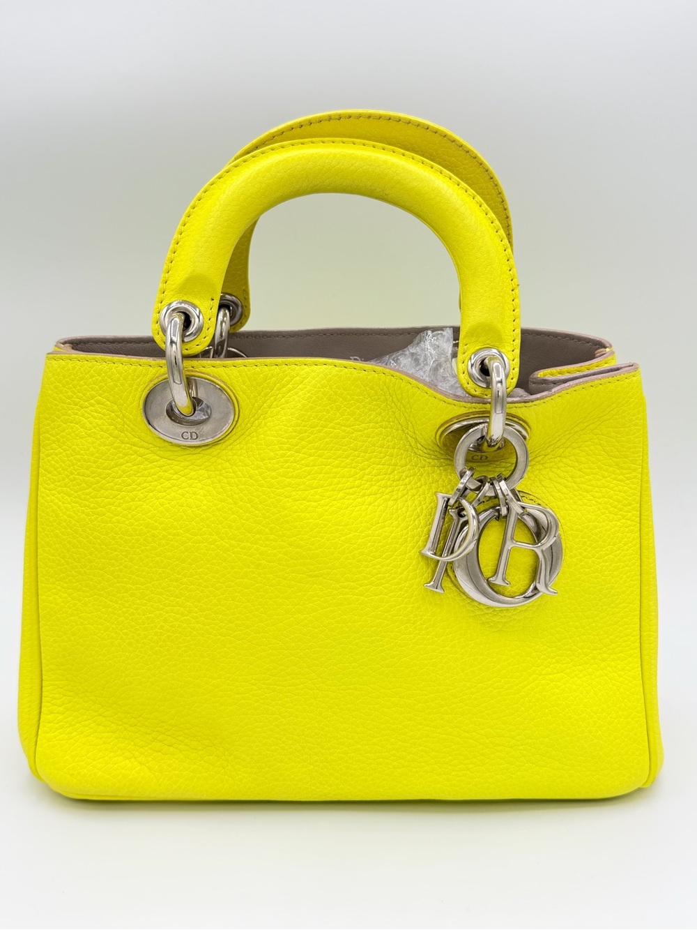 Mini Lady Dior Yellow Leather Top-Handle Bag